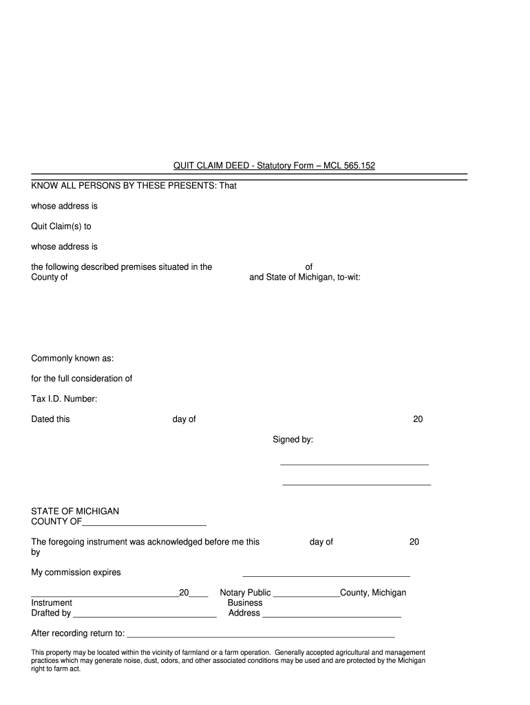 Quit Claim Deed Form Michigan Fill Online Printable Fillable Blank