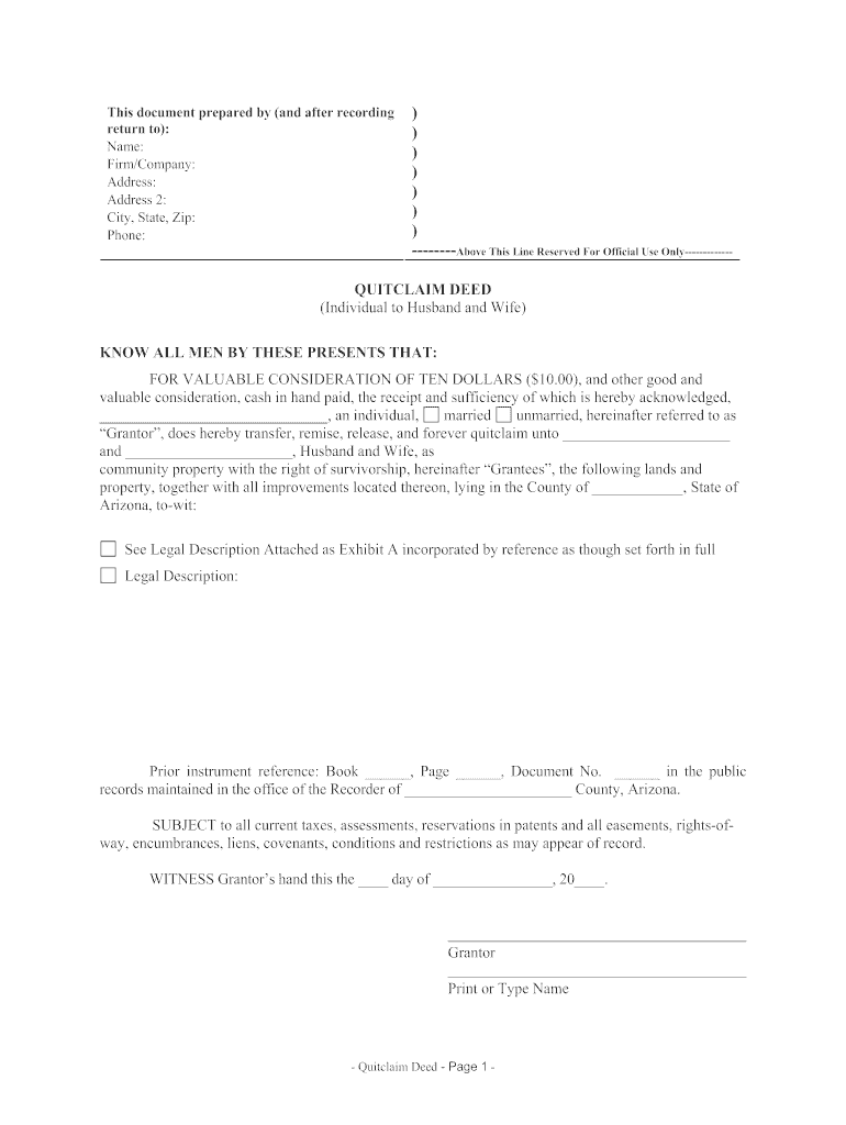 Quit Claim Deed Pima County Fill Online Printable Fillable Blank 