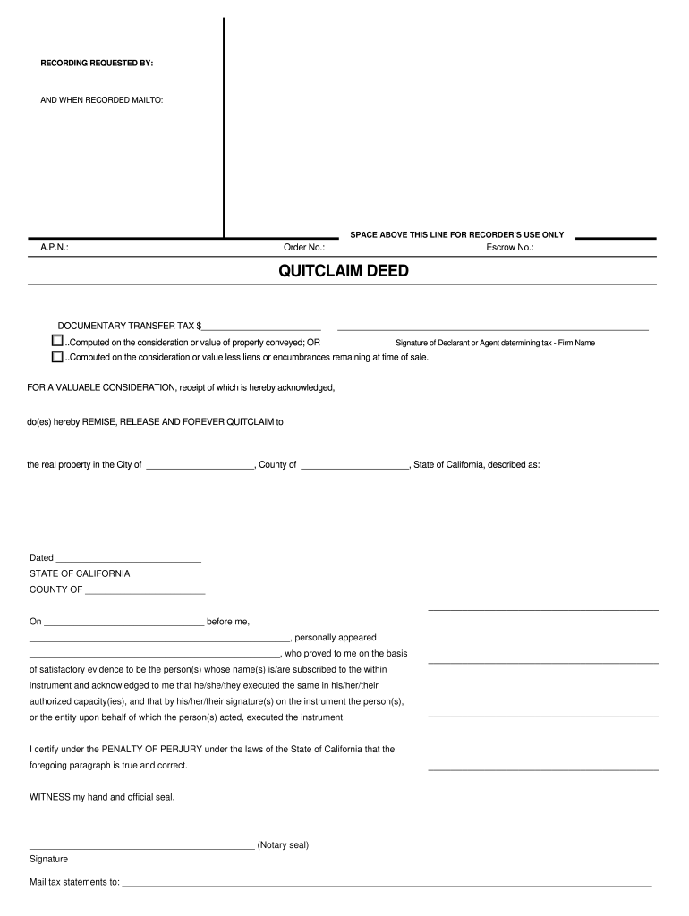 Quitclaim Deed California Fill Online Printable Fillable Blank 