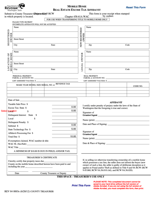 Real Estate Excise Tax Affidavit Pierce County Fillable Form 