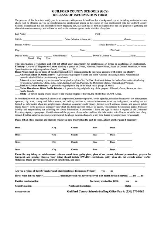 Release Of Information Form Guilford County Schools Printable Pdf Download