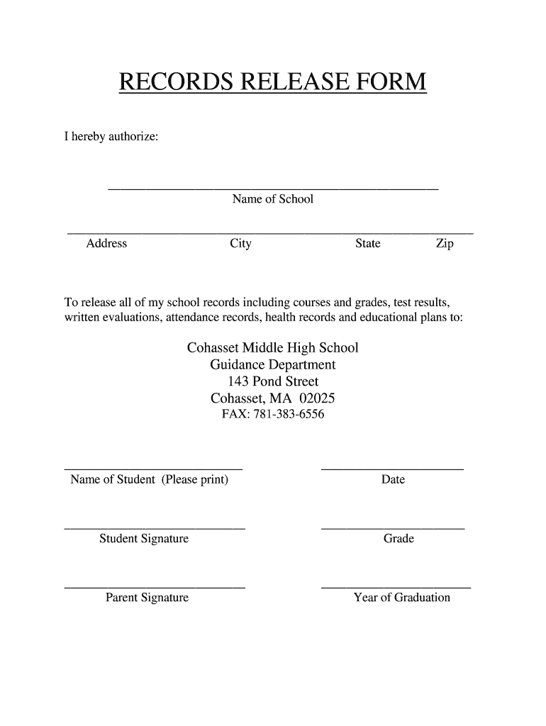 Release Of Records Form School Fill Online Printable Fillable 