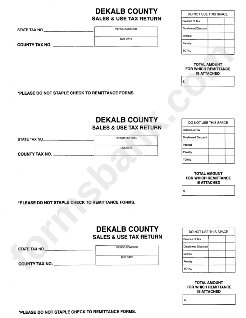 Sales And Use Tax Return Form Dekalb County Printable Pdf Download