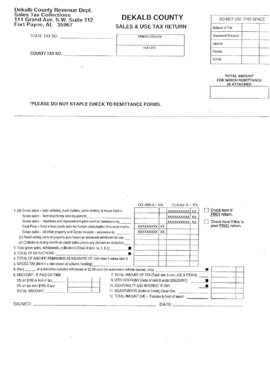 Sales Use Tax Return Form Dekalb County Printable Pdf Download