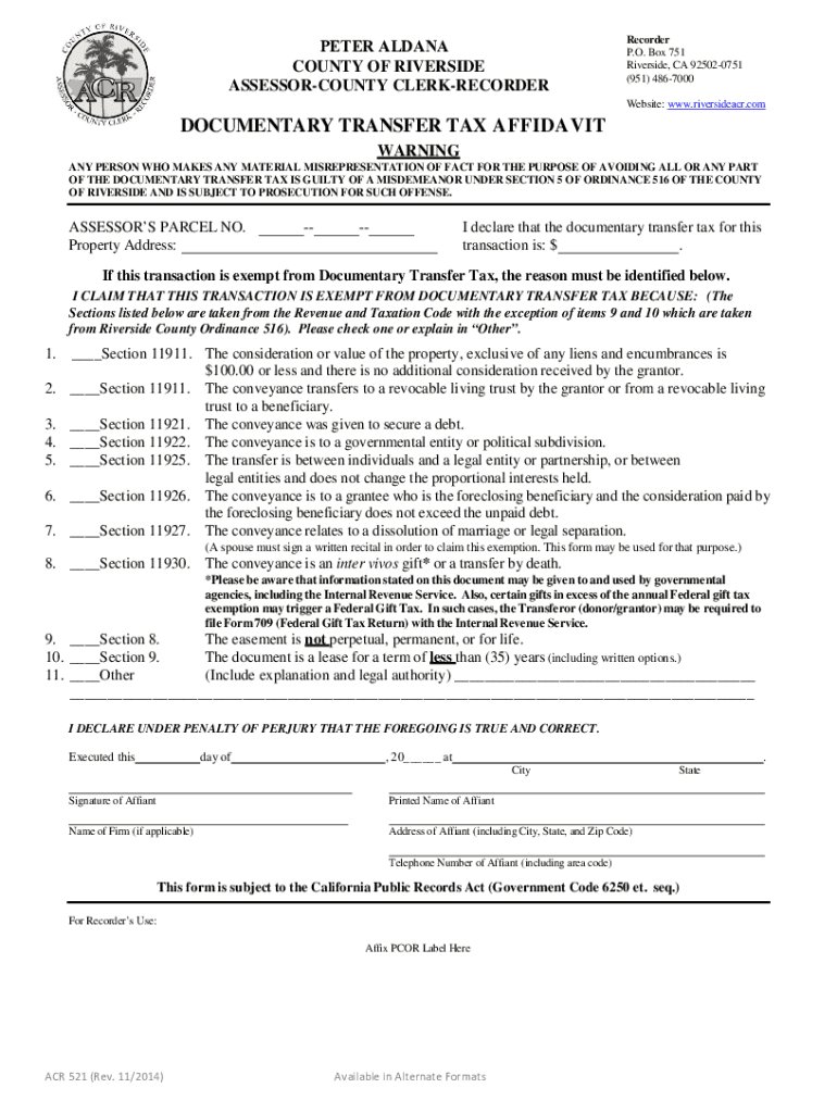 Santa Clara County Transfer Tax Affidavit Fill Out Sign Online DocHub