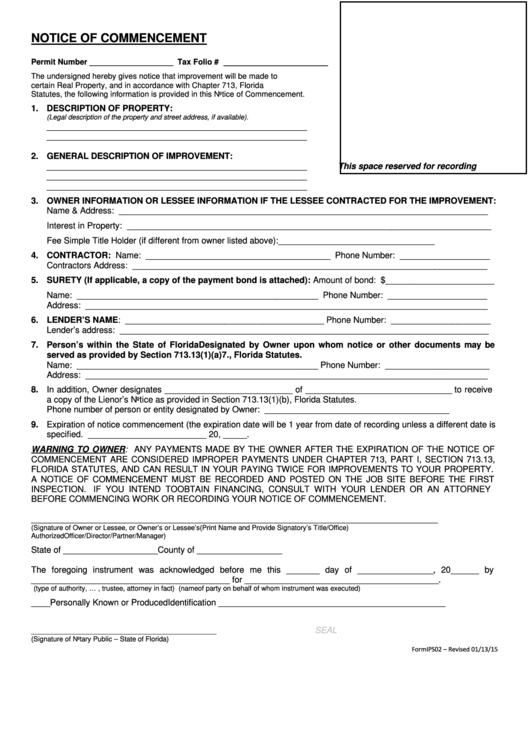 Sarasota County Notice Of Commencement Fillable Form Printable Forms