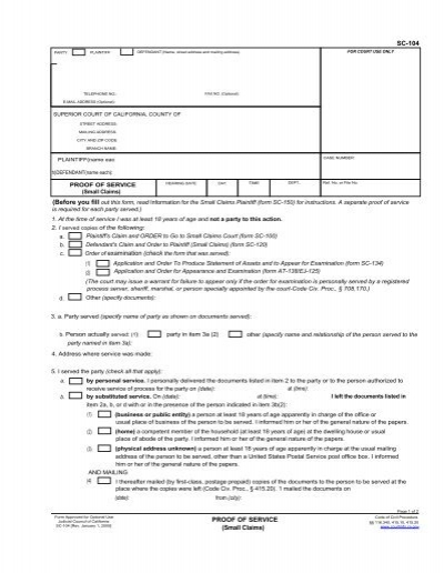 SC 104 PROOF OF SERVICE Small Claims GetMedLegal