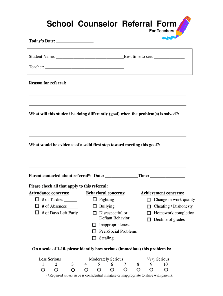 School Counselor Referral Form Fill Online Printable Fillable 