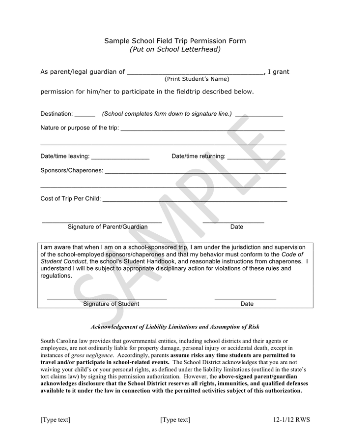 School Field Trip Permission Form Printables Printable Forms Free Online