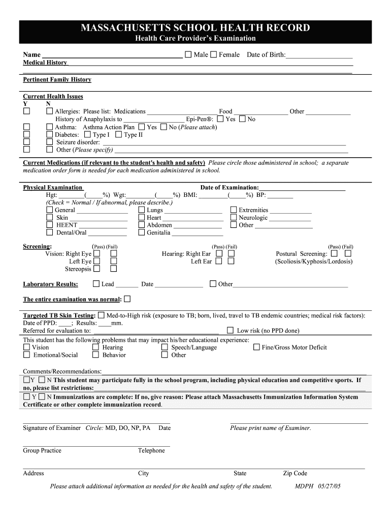 School Health Record Format 2005 Fill Out Sign Online DocHub