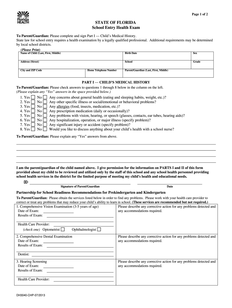 School Physical Form Florida Fill Online Printable Fillable Blank 