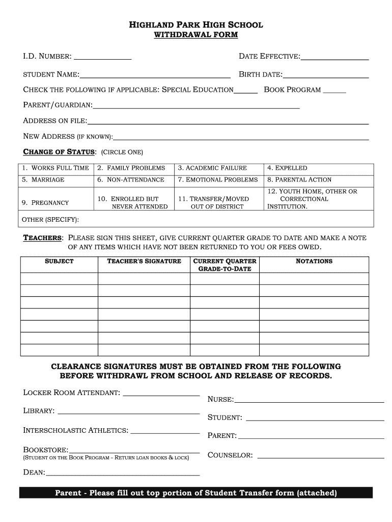 School Withdrawal Form Fill Out Sign Online DocHub