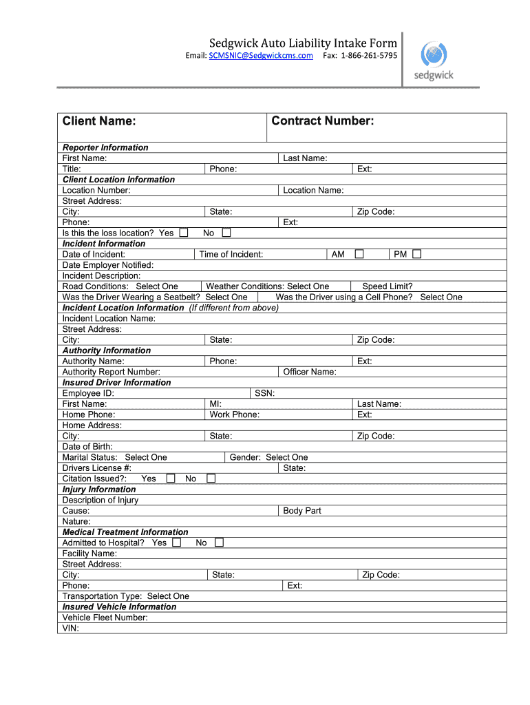 Sedgwick Auto Liability Intake Form Fill And Sign Printable Template 