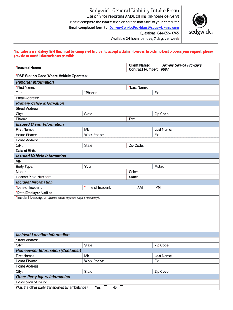 Sedgwick General Liability Intake Form Fill And Sign Printable 