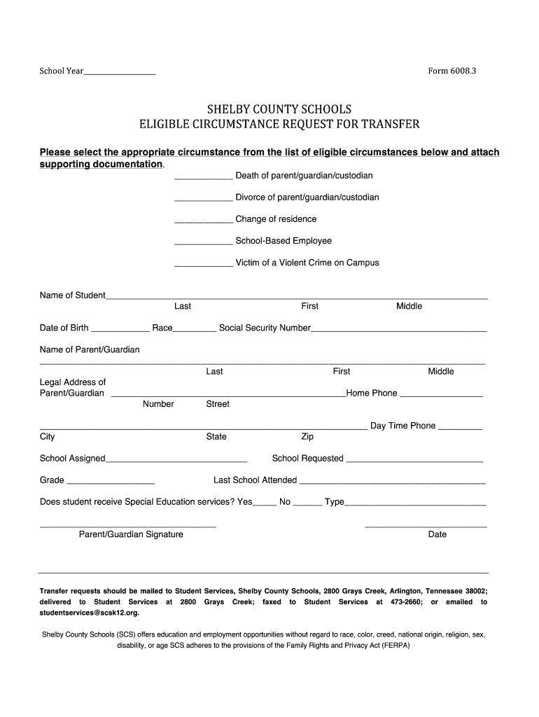 Shelby County Schools Transfer Fill Out Sign Online DocHub