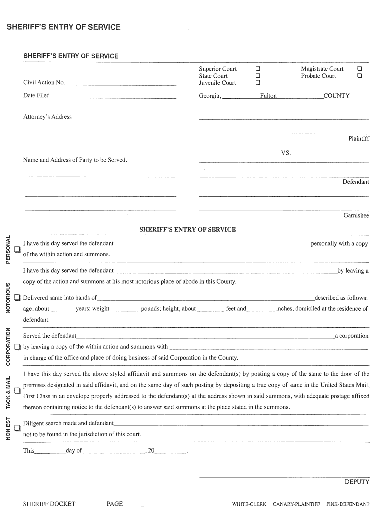 Sheriff s Entry Of Service Form For Georgia Courts DocHub