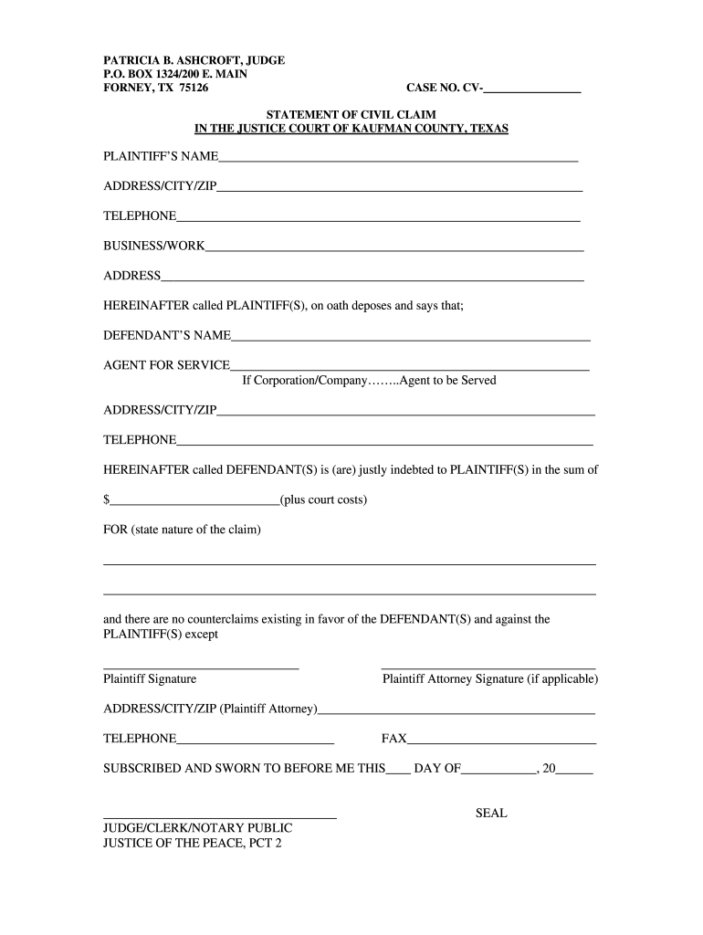 Small Claims Court Texas Fill Out Sign Online DocHub