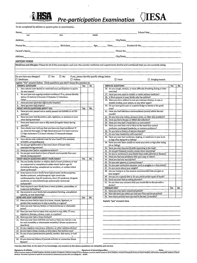 Sports Physical Form 2020 2022 Fill And Sign Printable Template 