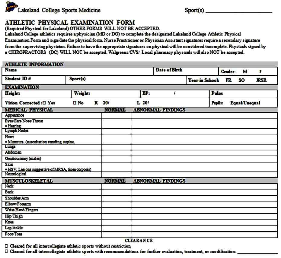 Sports Physical Form Printable Printable Forms Free Online