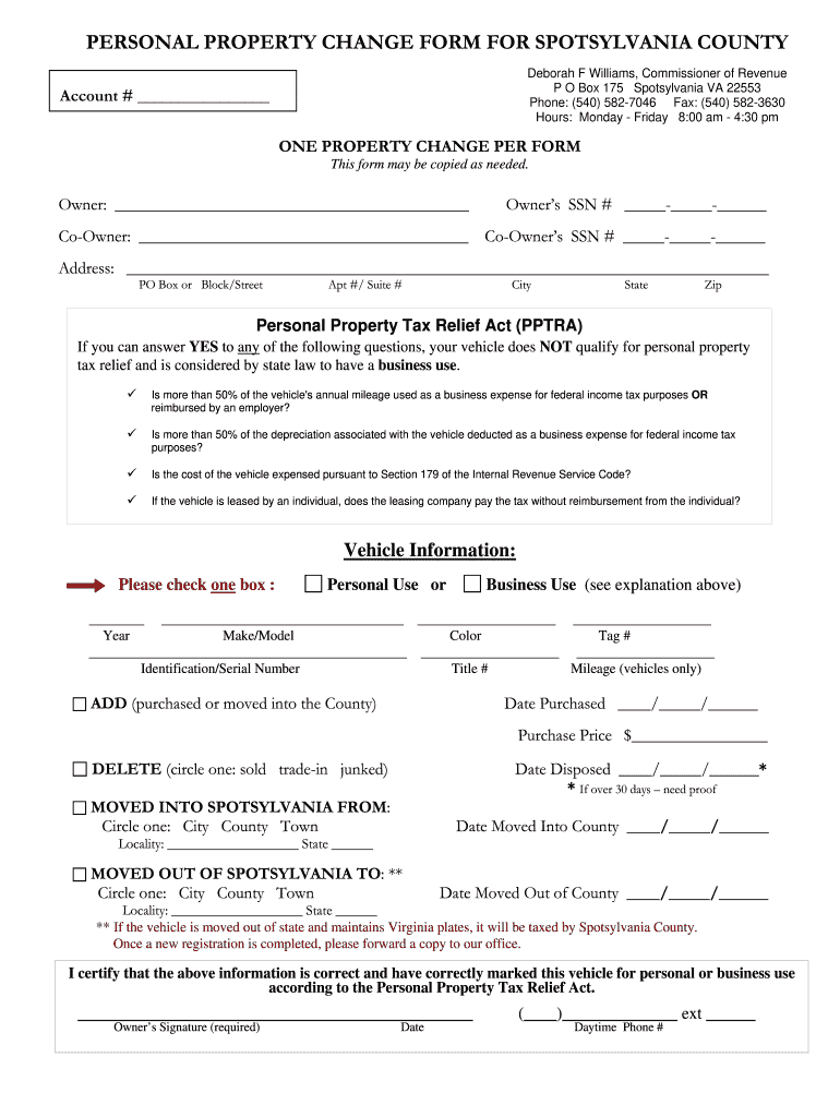 Spotsylvania County Personal Property Tax Form Fill Out And Sign