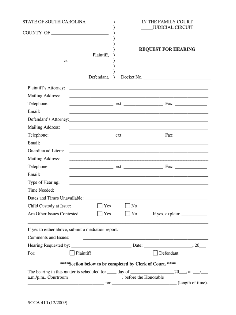 STATE Of SOUTH CAROLINA In The COURT Of COMMON PLEAS Form Fill Out 