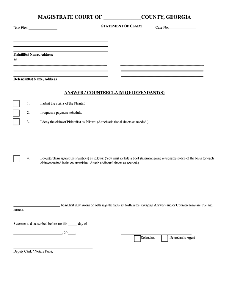 Statement Of Claim Bartow County Form Fill Out And Sign Printable PDF