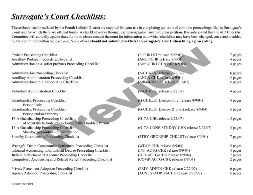 Surrogate Court Checklist Forms Steuben County US Legal Forms