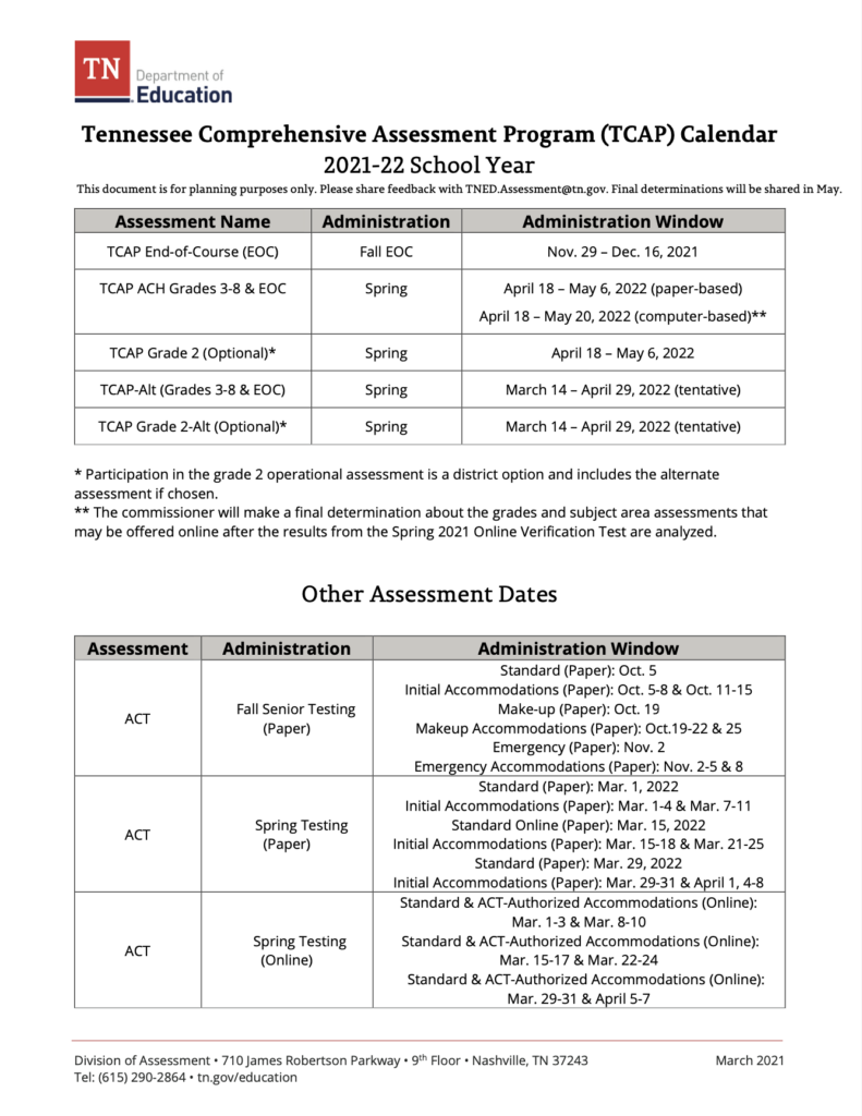 Test Assessment Dates Perry County Schools