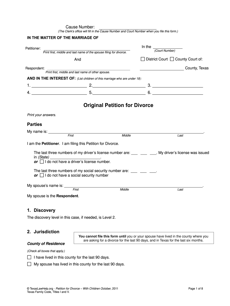 Texas Divorce Papers Pdf Fill Online Printable Fillable Blank 