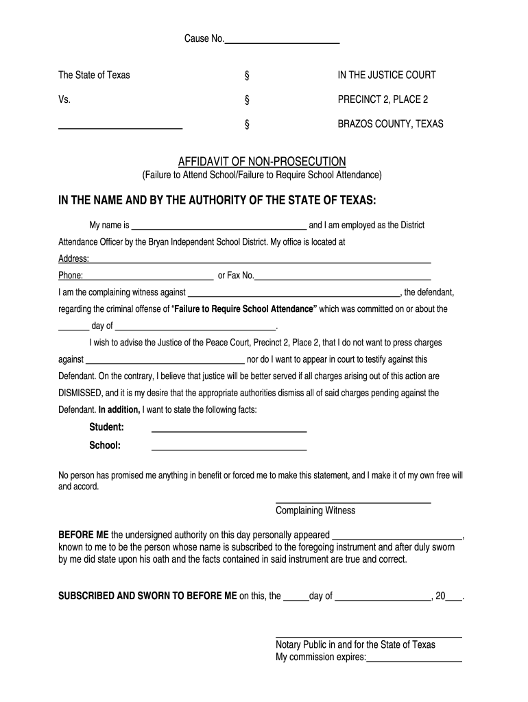 Texas Non Prosecution Form Fill Out Sign Online DocHub