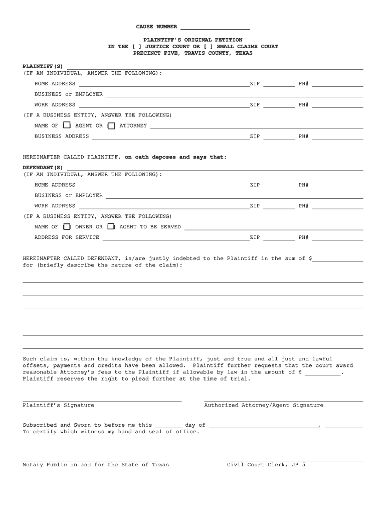 Texas Original Petition Fill Out Sign Online DocHub