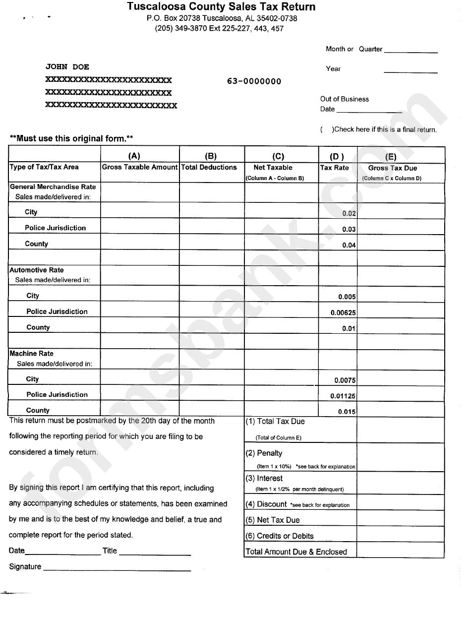 Tuscaloosa County Sales Tax Return Form Alabama Printable Pdf Download