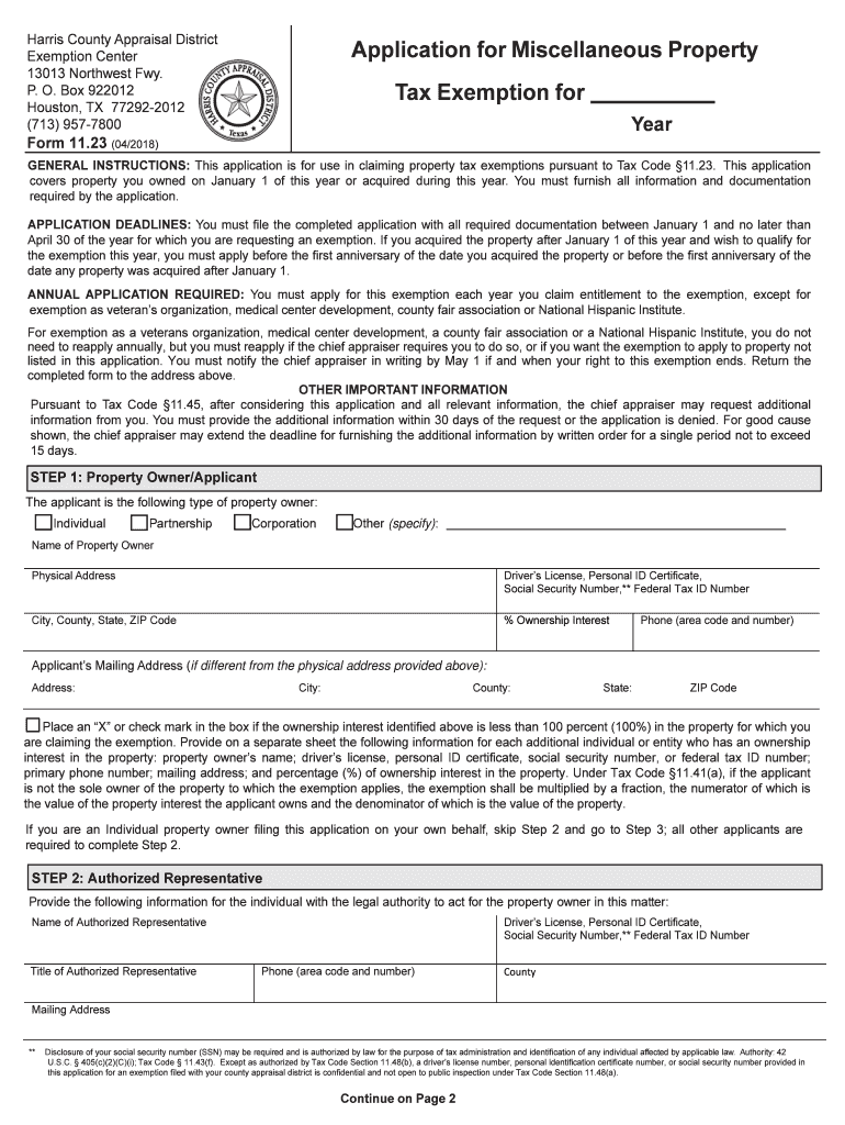 TX Form 11 23 Harris County 2018 2022 Fill Out Tax Template Online