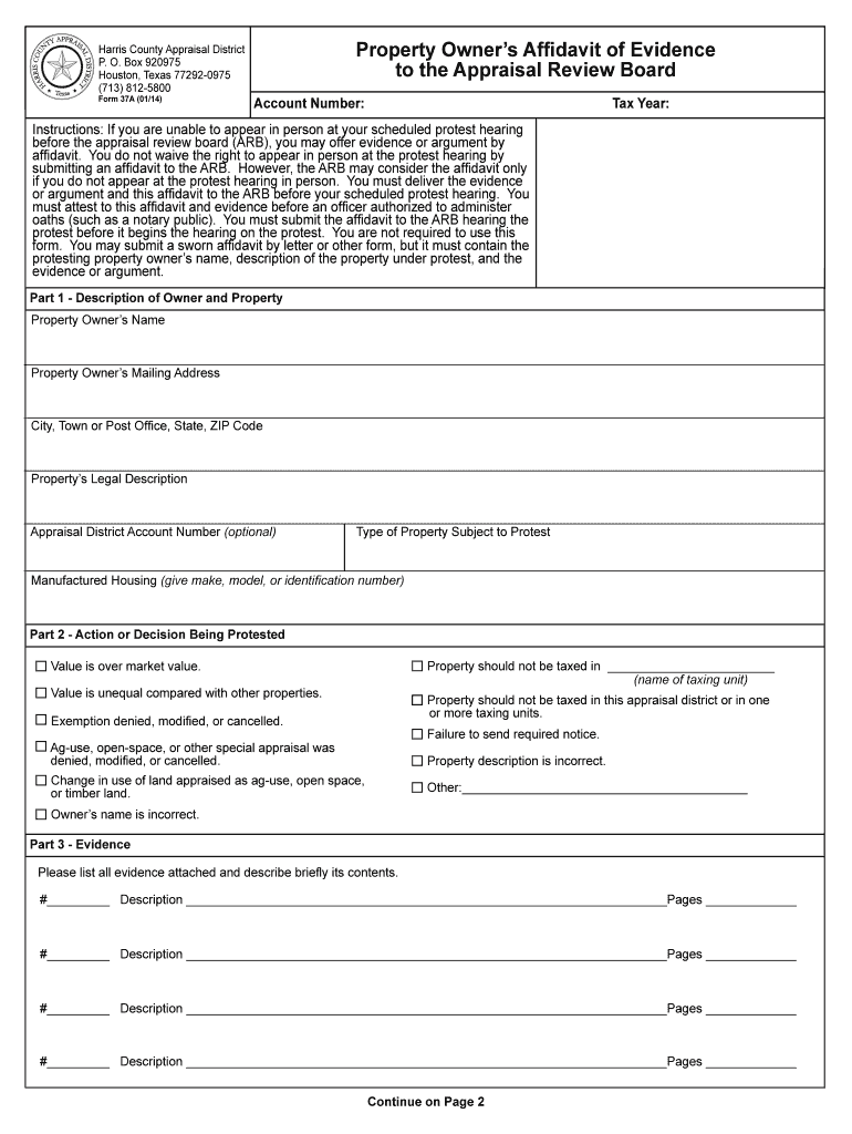 TX Form 37A Harris County 2014 2021 Fill And Sign Printable 