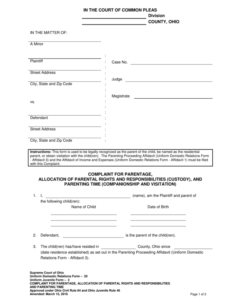 Uniform Domestic Relations Form 20 Uniform Juvenile Form 2 Download 