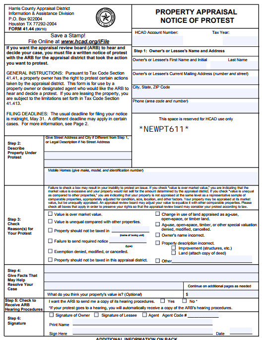 Universal Form To File A Tax Protest O Connor Associates