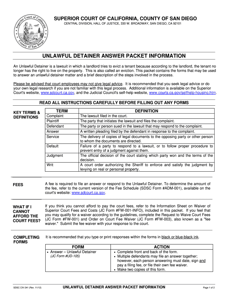 Unlawful Detainer Los Angeles County Packet Fill Out Sign Online