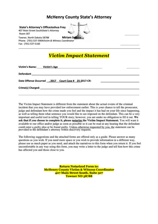 Victim Impact Statement Mchenry County State S Attorney Printable Pdf 