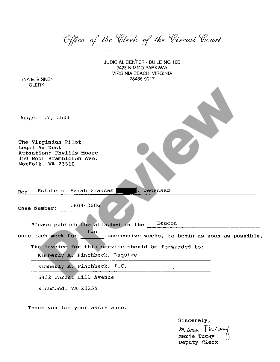 Virginia Probate Estates Sample Case 2 Form US Legal Forms