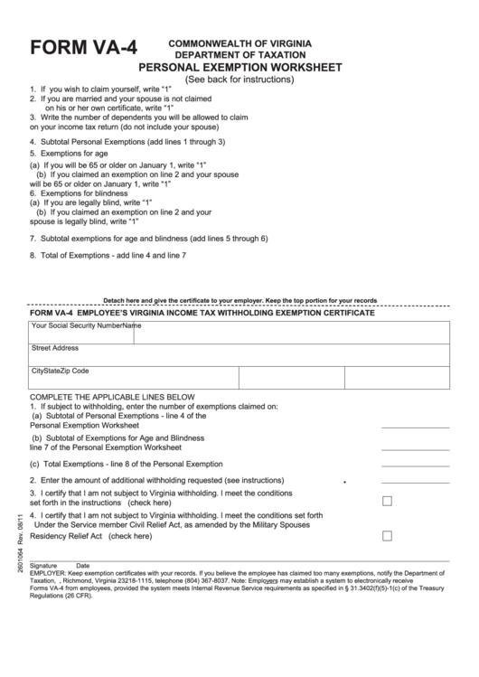 Virginia State Income Tax Exemption Form ExemptForm