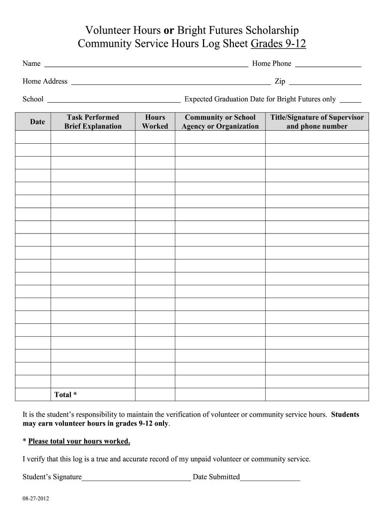 Volunteer Scholarship Log Sheet Form Print Fill Online Printable 