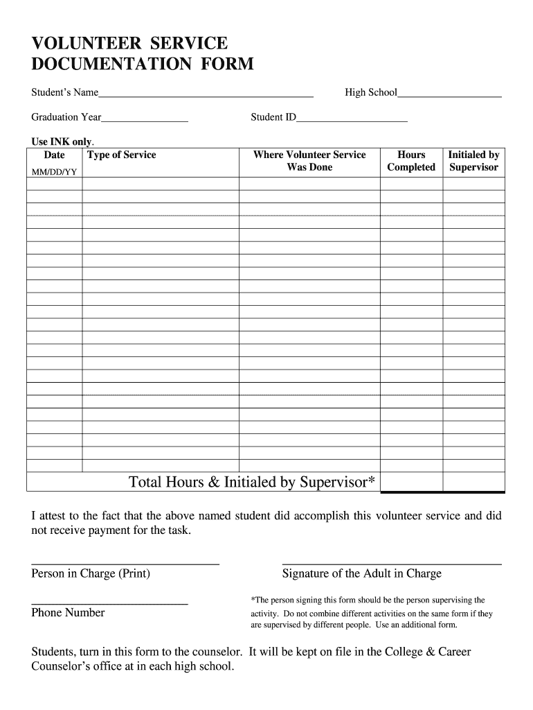 Volunteer Service Documentation Form Fill Out Sign Online DocHub