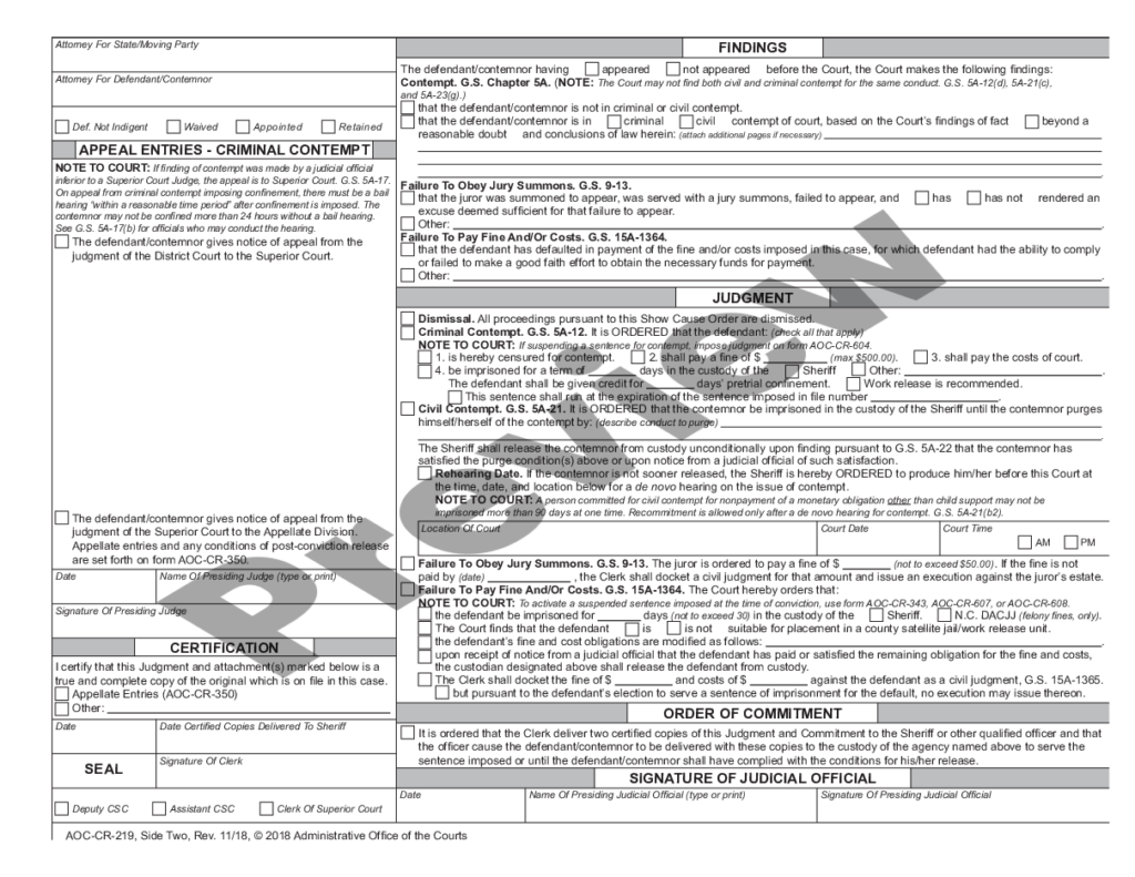 Wake North Carolina Show Cause Order Findings And Judgment Contempt 