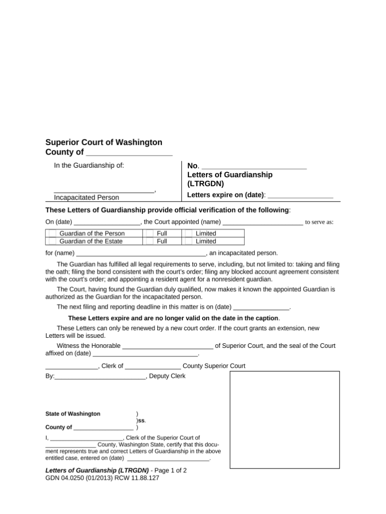 Washington Guardianship Form Fill Out And Sign Printable Pdf Template