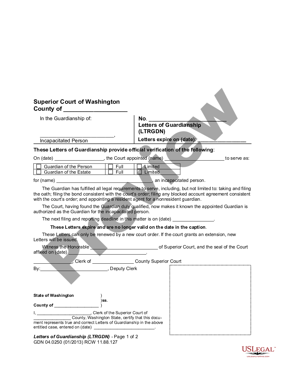 Washington Letters Of Guardianship Letters Of Guardianship Washington 