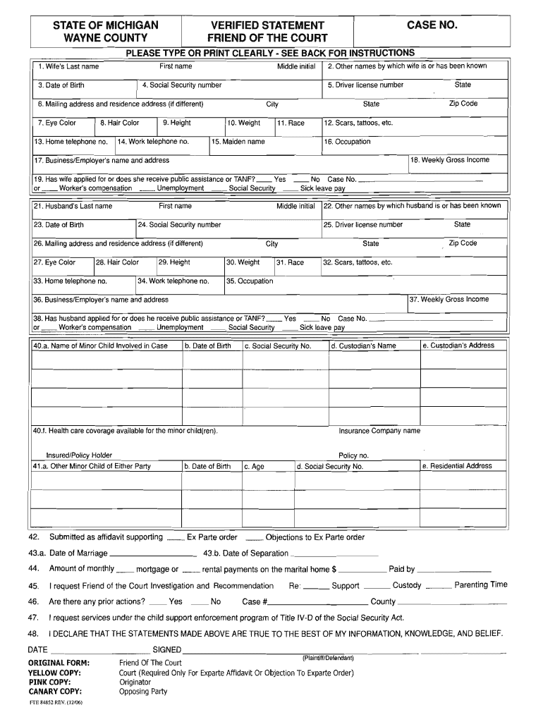 Wayne County Friend Of The Court Form Fill Out And Sign Printable PDF