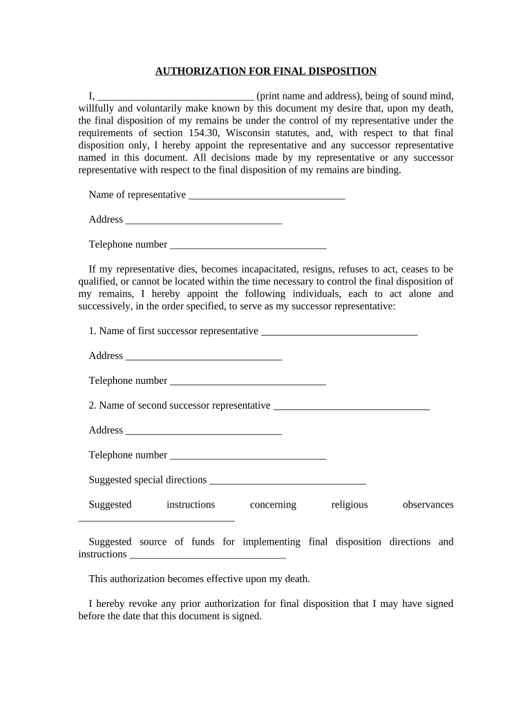 Wisconsin Burial Form Fill Out And Sign Printable PDF Template SignNow