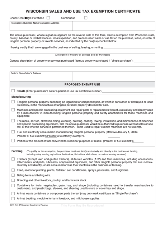 Wisconsin Tax Exemption Form