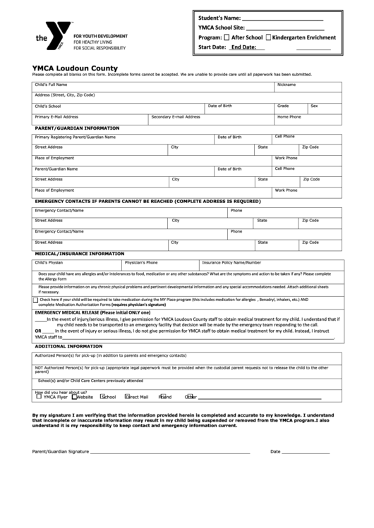 Ymca Loudoun County Form Printable Pdf Download